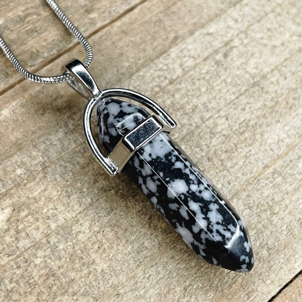 Zebra Jasper Crystal Pendant on 16" Silver Snake Chain #076
